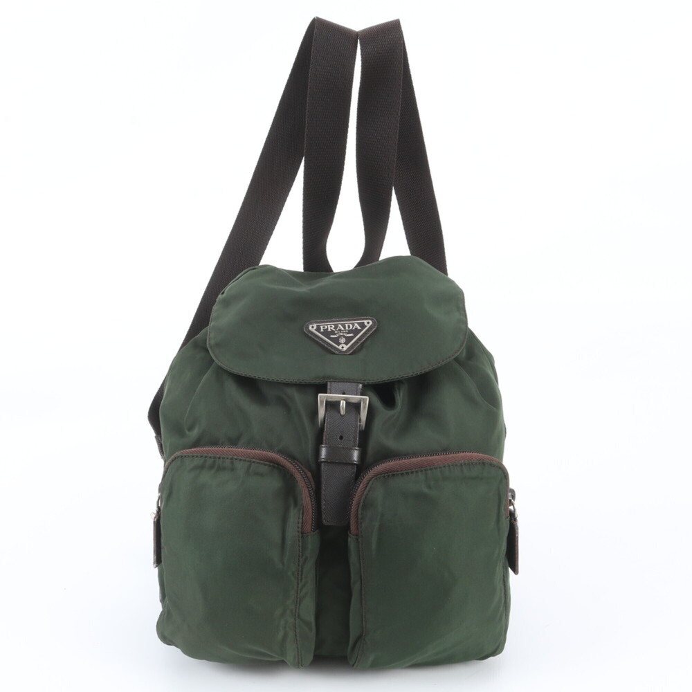 Prada Tessuto Nylon Triangle Logo Leather Backpack for Women